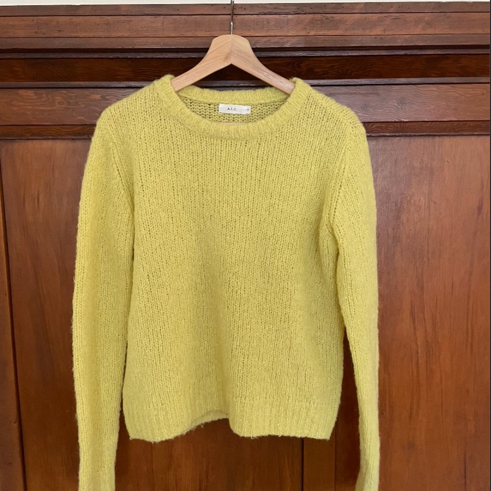 ALC Italian Alpaca Wool Yellow Crop Crewneck Sweater Sz.S